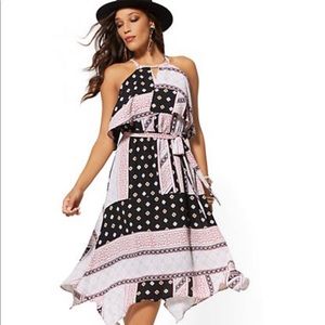 New York And Co. Mixed Print Halter Flounce Dress